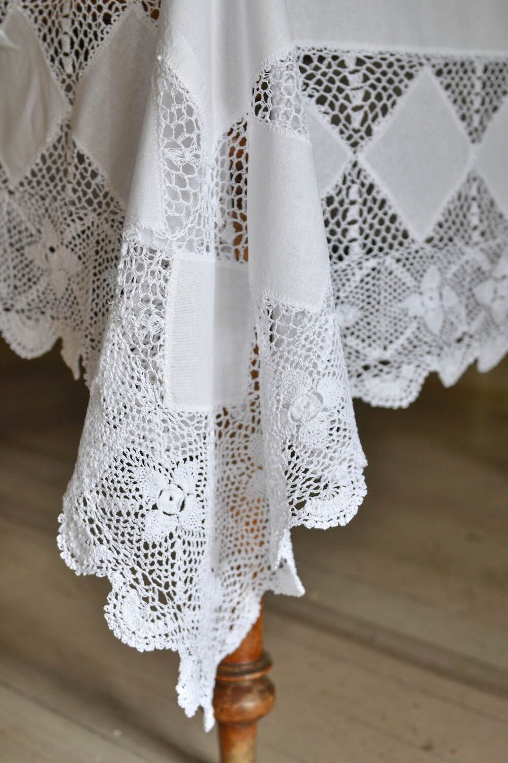 Cotton Tablecloth with Hand Crochet Lace Border