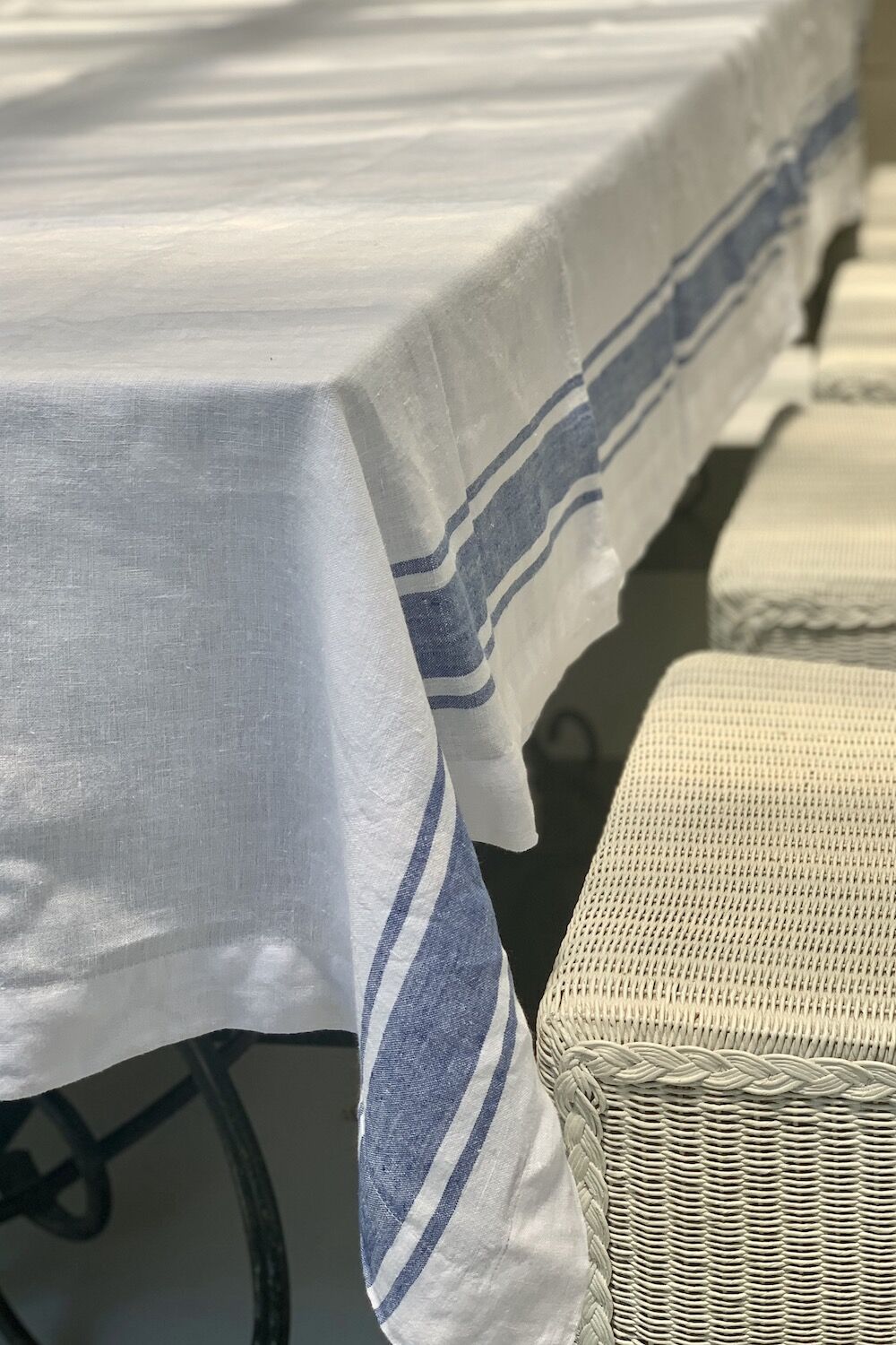 Summer Blue Linen Tablecloth