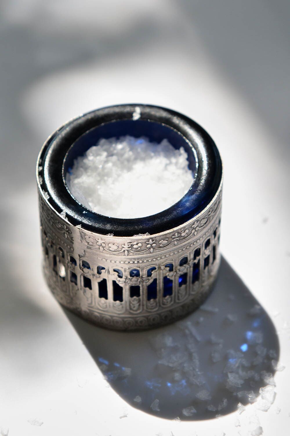 Round Blue Glass Salt Cellar