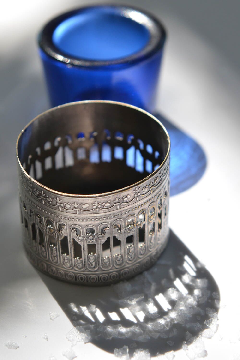 Round Blue Glass Salt Cellar - Image 2