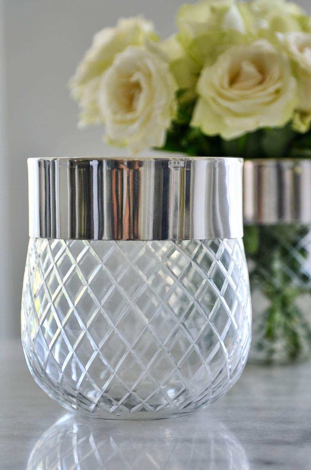 Silver Rim Diamond Cut Vase
