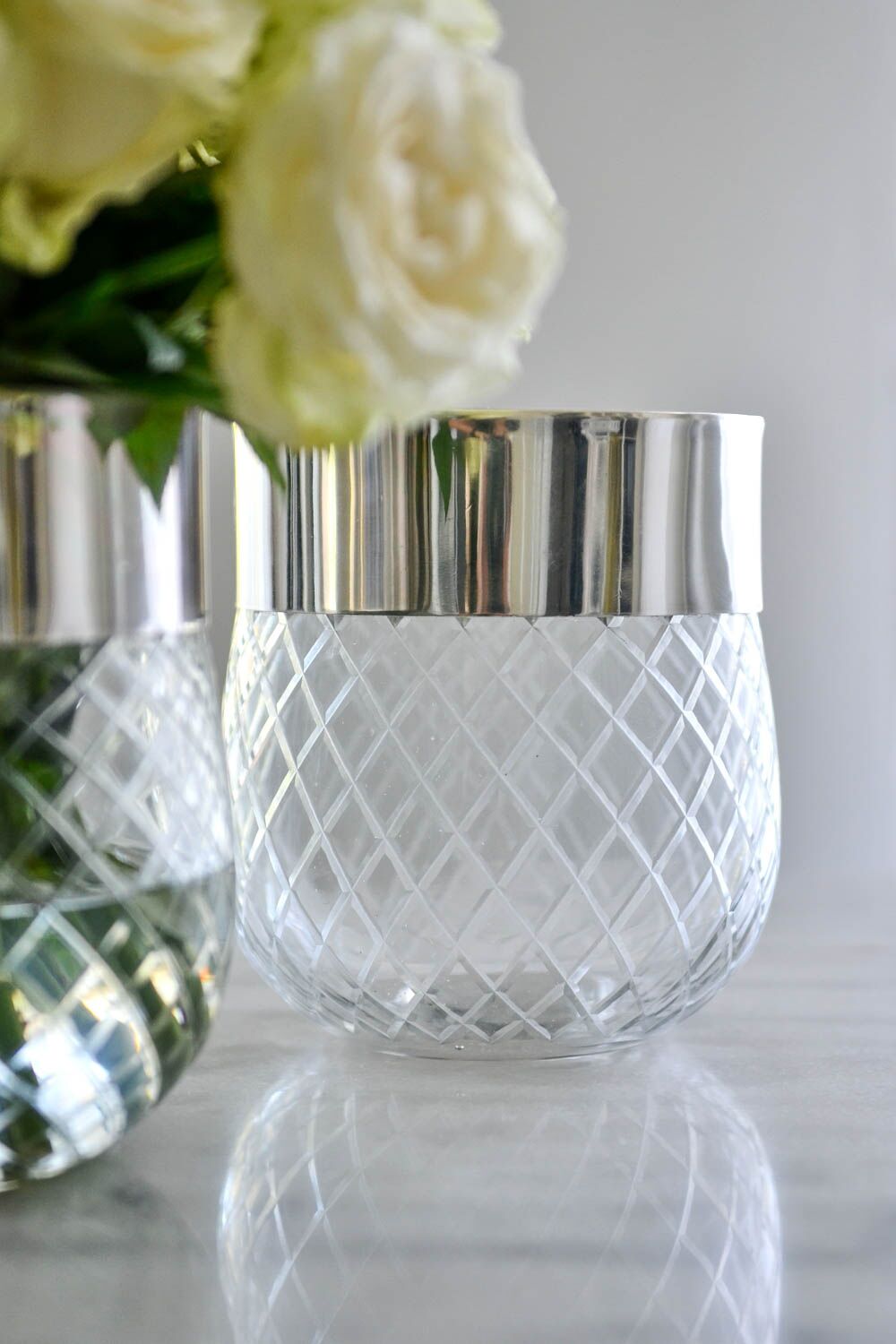 Silver Rim Diamond Cut Vase - Image 3