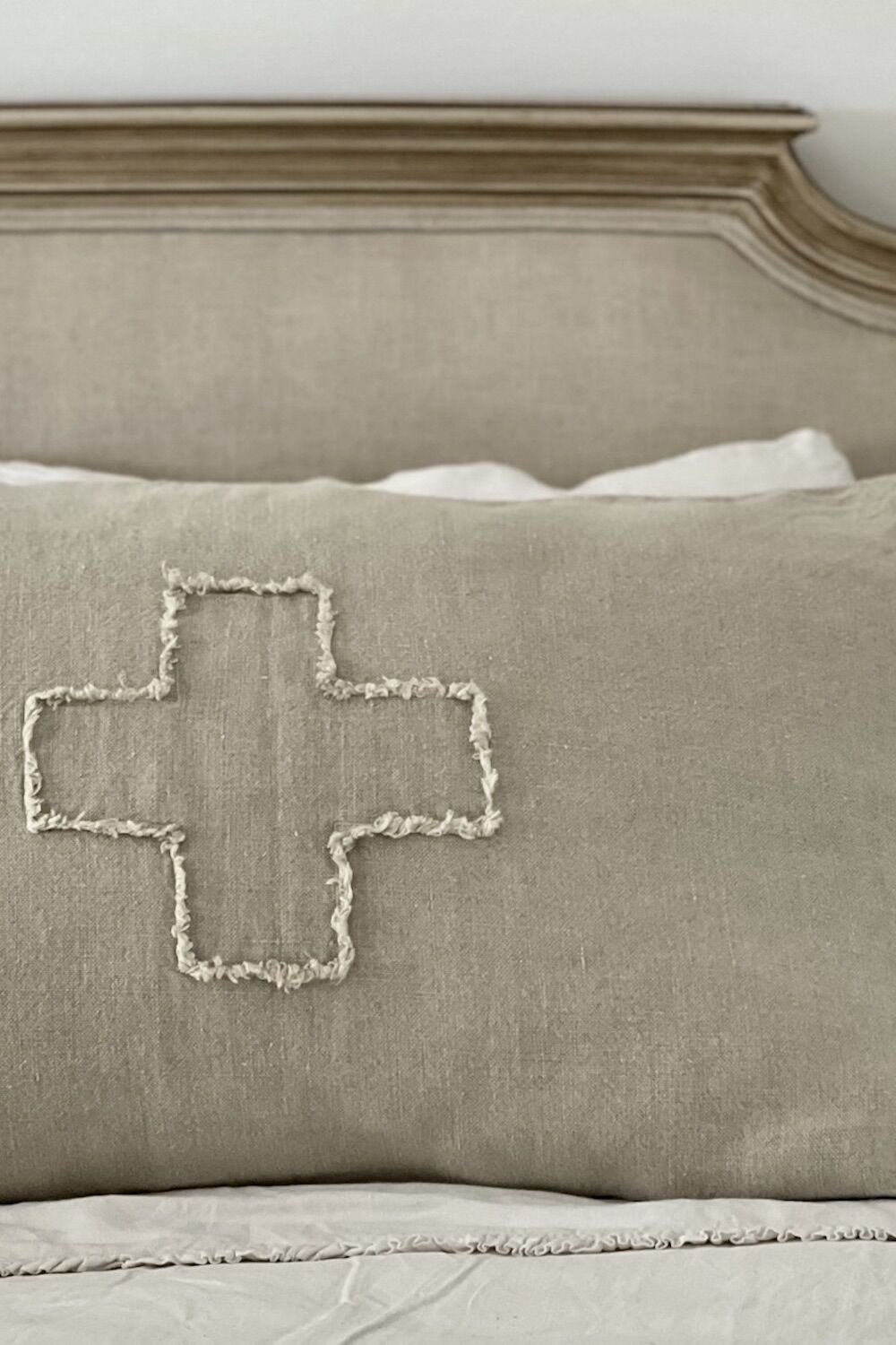 Natural Linen Pillowcases with Applique Swiss Cross
