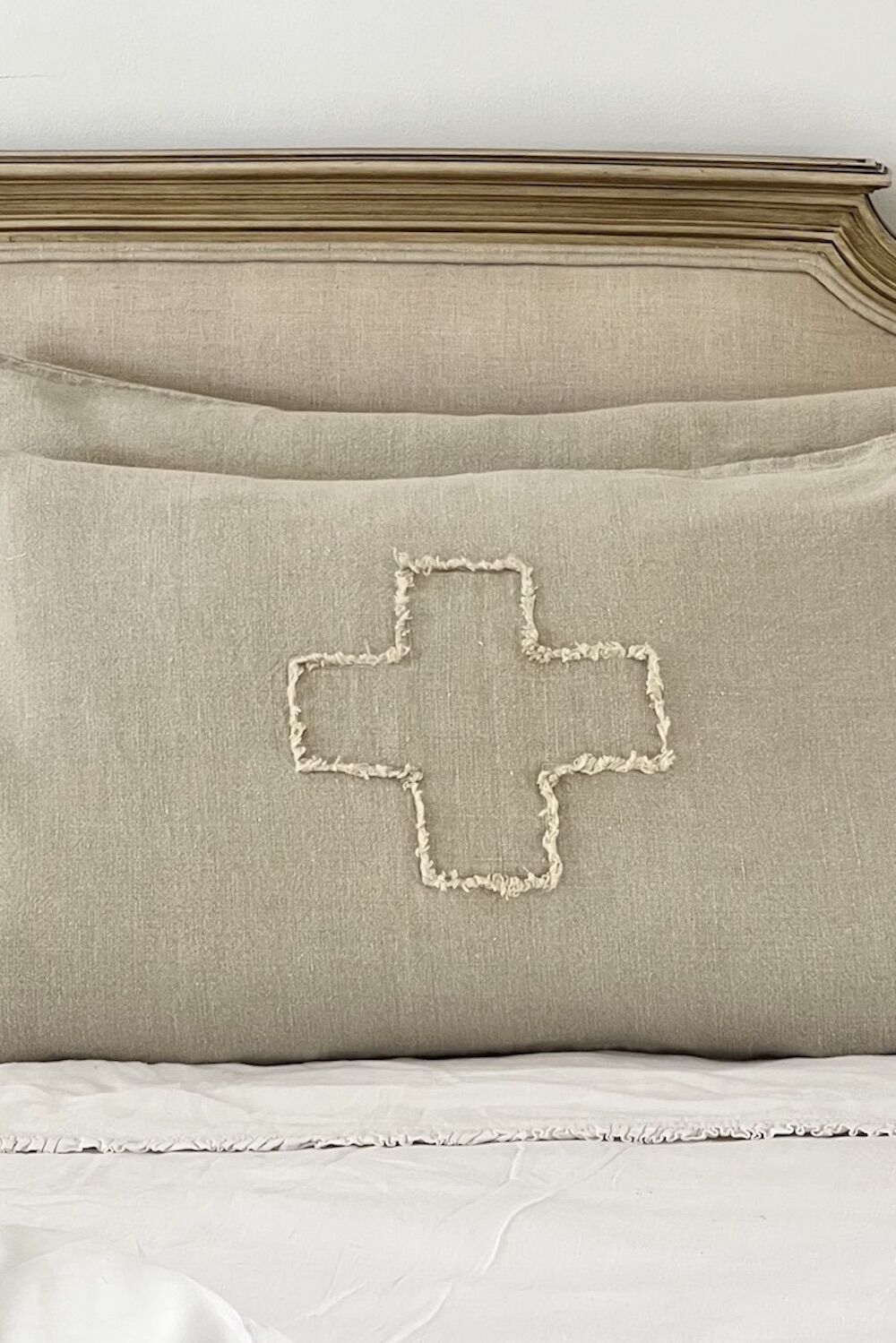 Natural Linen Pillowcases with Applique Swiss Cross - Image 2