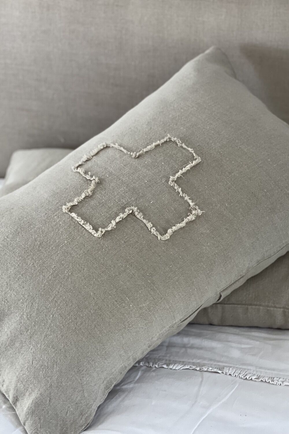 Natural Linen Pillowcases with Applique Swiss Cross - Image 4