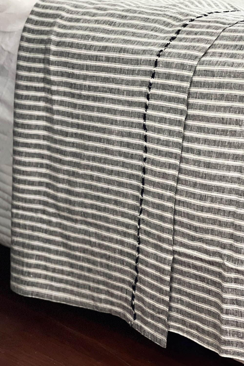Black & White Ticking Linen Flatsheet - Image 3