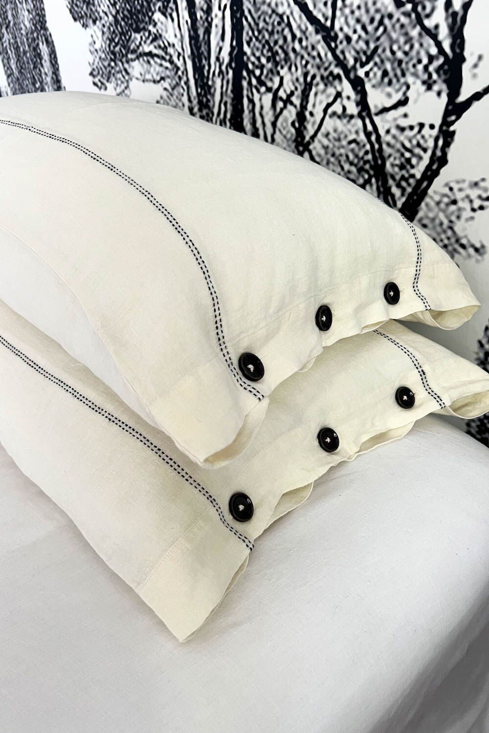 Ivory with Black Stitching