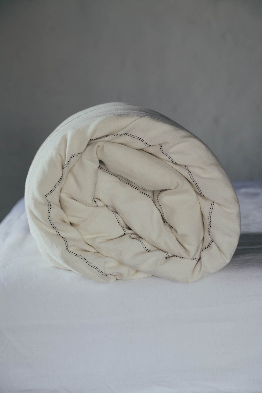 Linen Duvet Cover Ivory with Black Stitching Detail - Image 6
