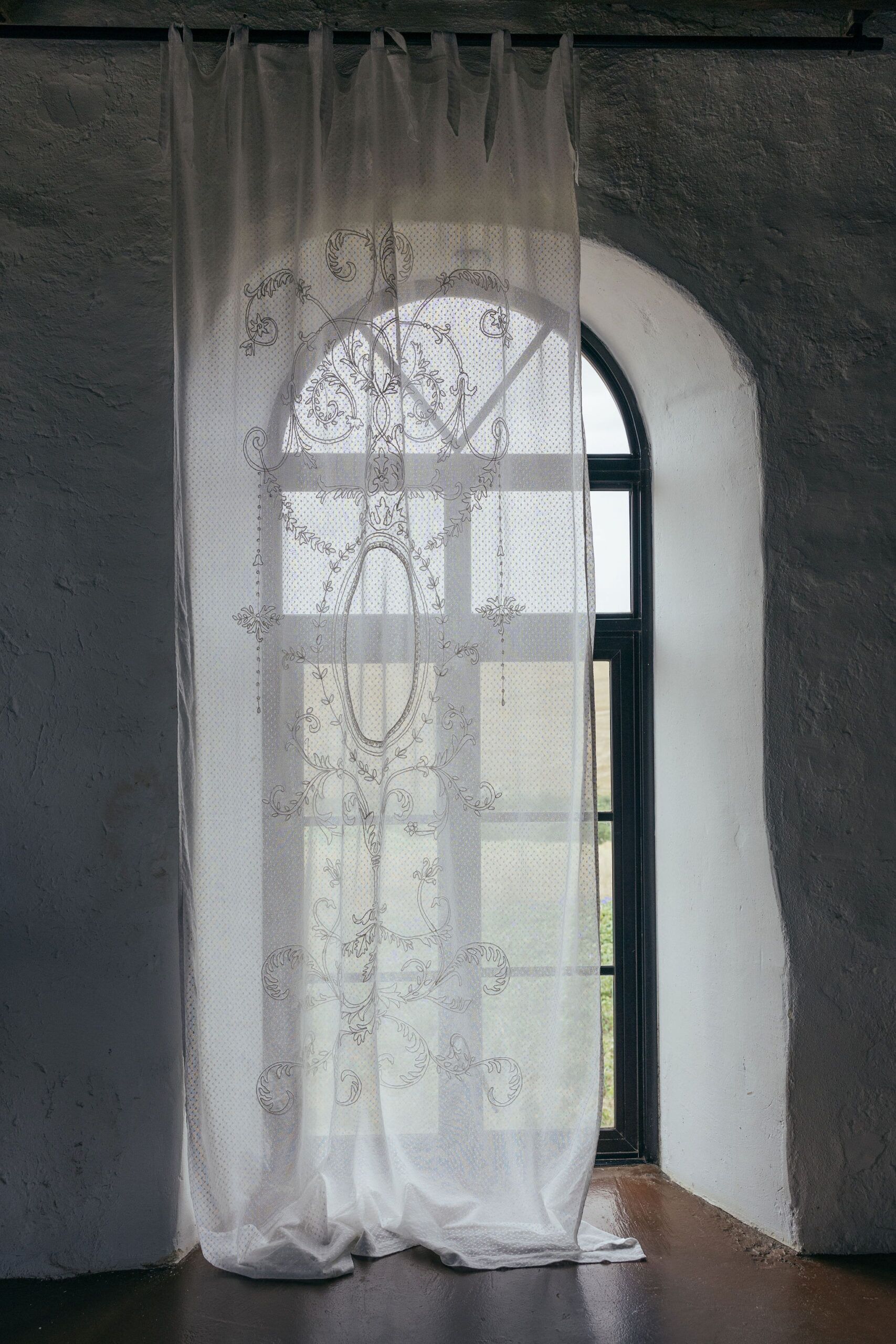 Romantic Dotted Cotton Net Curtain with Embroidery