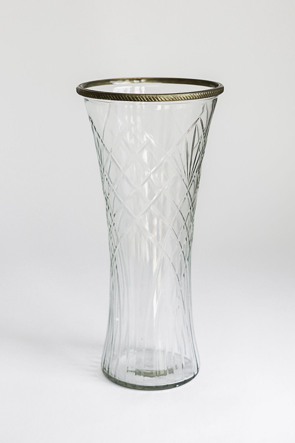 Brass Trim Cut Glass Vase