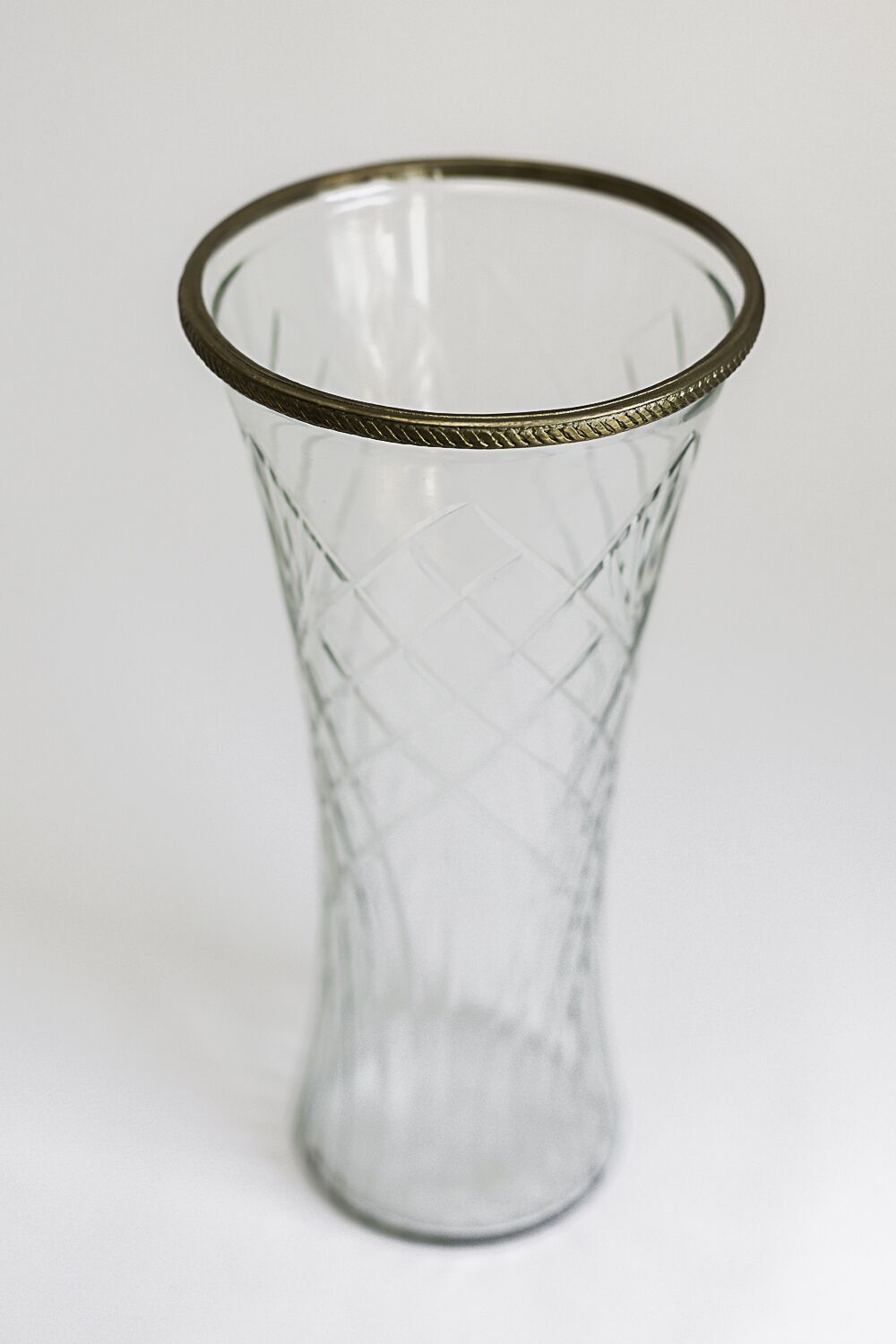 Brass Trim Cut Glass Vase - Image 2