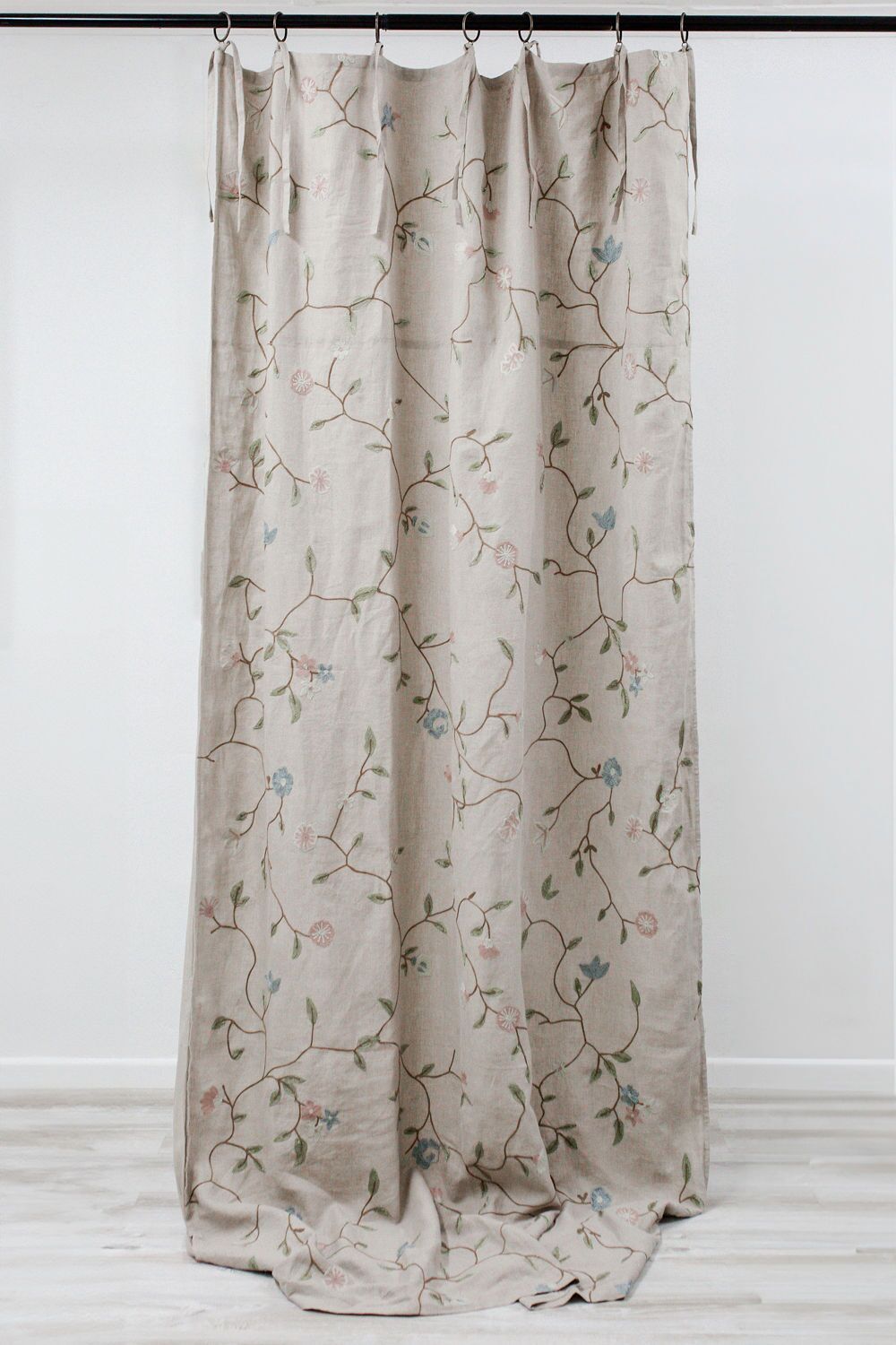 Chain-Stitch Embroidered Thick Linen Curtain