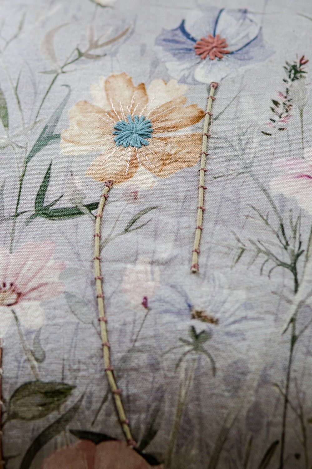 Soft Meadows Embroidered Floral Cushion - Image 3