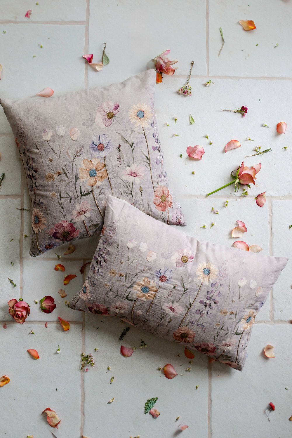 Soft Meadows Embroidered Floral Cushion