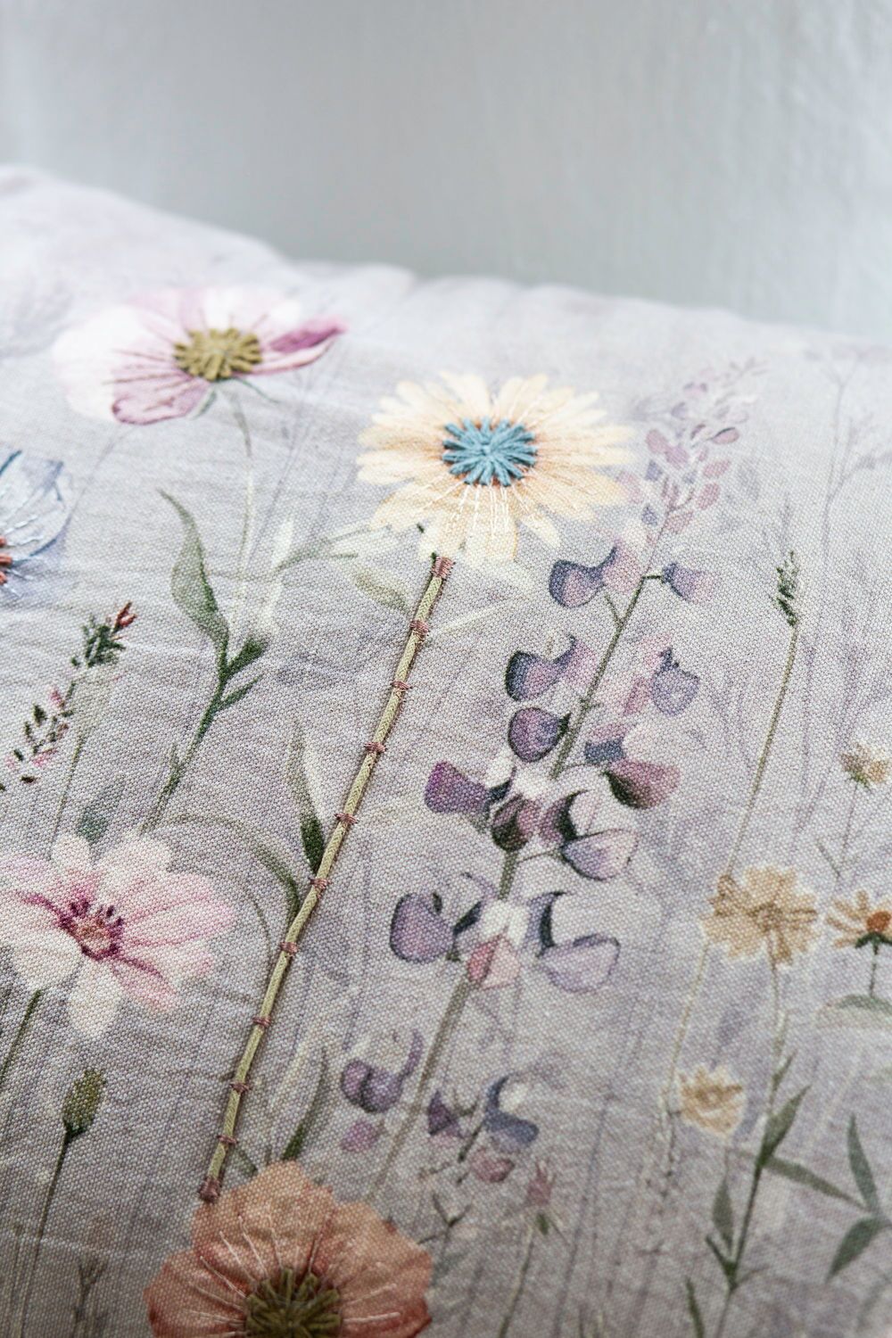 Soft Meadows Embroidered Floral Cushion - Image 2